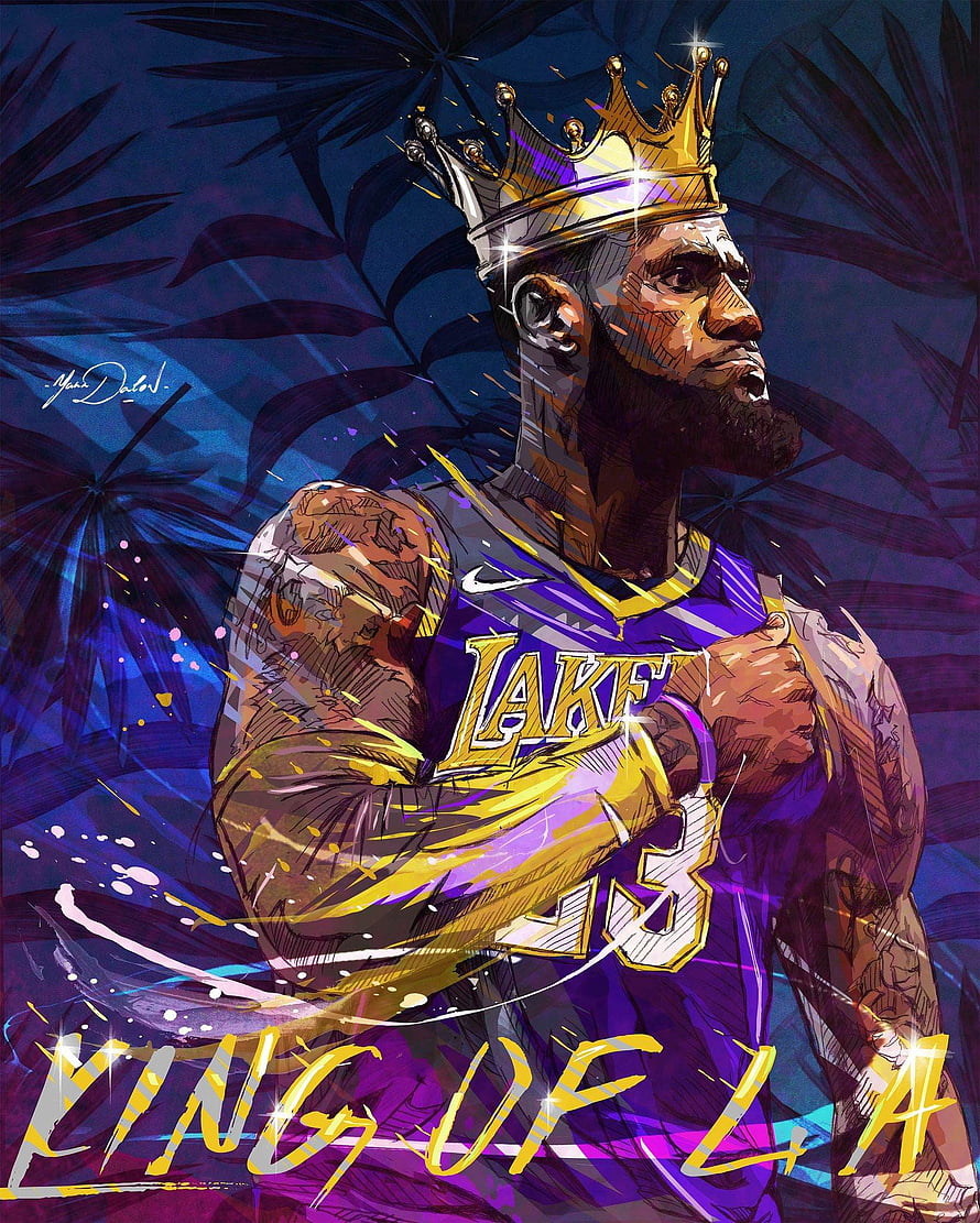 LeBron James Los Angeles Lakers King of LA Digital Art Illustration HD phone wallpaper