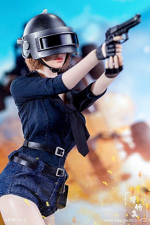 Female Soldier Cosplay with Helmet and Pistol Action Pose HD phone wallpaper