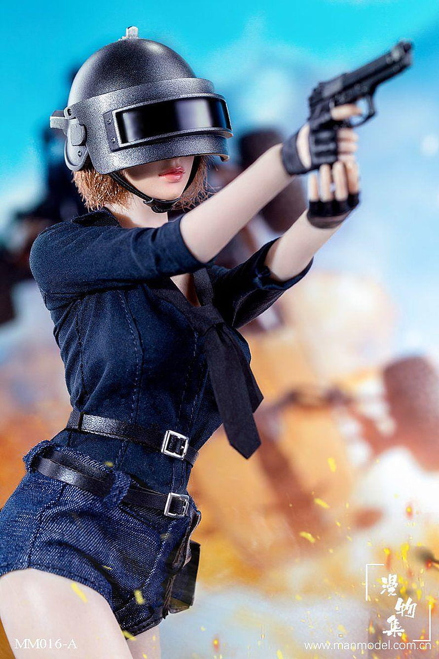 Female Soldier Cosplay with Helmet and Pistol Action Pose HD phone wallpaper