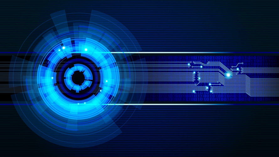 Futuristic Blue Digital Circuit Board with Glowing Tech Interface Elements HD wallpaper