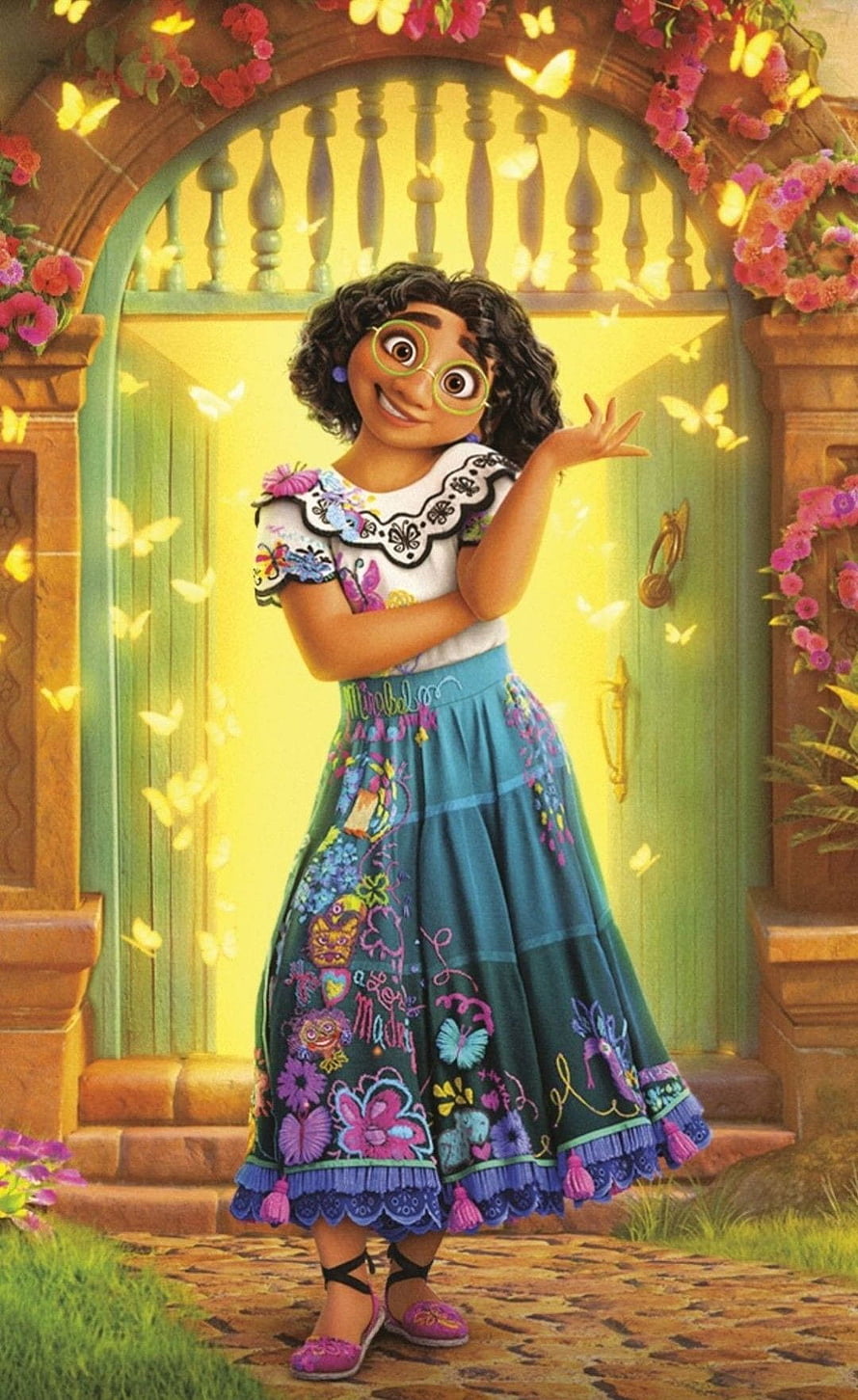 Mirabel Madrigal from Encanto standing in front of a magical glowing door surrounded by butterflies HD phone wallpaper