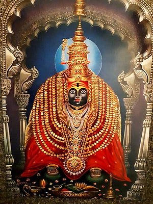 Kali Mata Goddess Wall Art - Traditional Indian Deity Painting with Gold Jewelry and Red Saree HD phone wallpaper