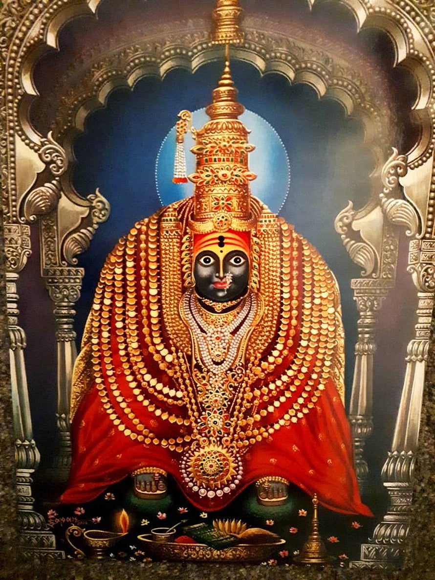 Kali Mata Goddess Wall Art - Traditional Indian Deity Painting with Gold Jewelry and Red Saree HD phone wallpaper