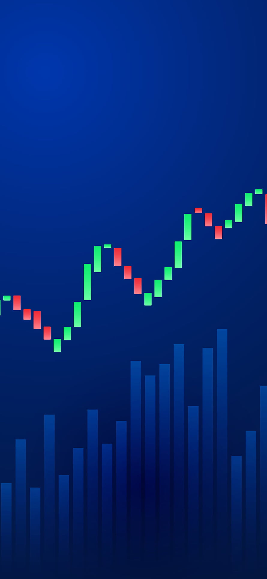 Minimalist Stock Market Candlestick Chart with Volume Bars on Deep Blue Background HD phone wallpaper