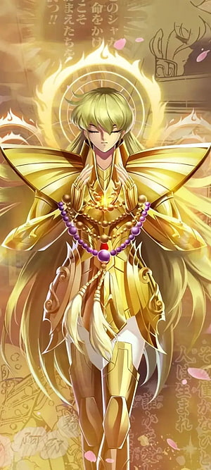 Shaka of Virgo in Golden Cloth with Sacred Halo and Prayer Beads HD phone wallpaper