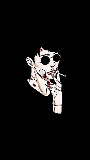 Edgy Anime Boy With Sunglasses Smoking A Cigarette On Black Background HD phone wallpaper