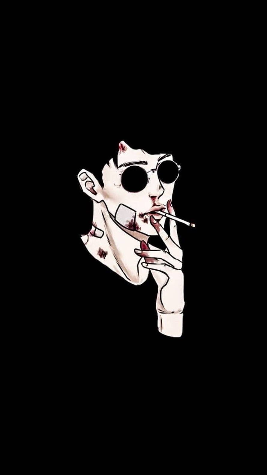Edgy Anime Boy With Sunglasses Smoking A Cigarette On Black Background HD phone wallpaper