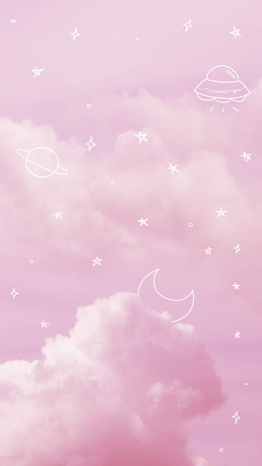 Dreamy Pastel Pink Sky with Clouds, Stars, and Celestial Doodle Elements HD phone wallpaper