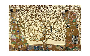 Gustav Klimt The Tree of Life Artwork with Ornate Spiral Patterns and Two Figures HD wallpaper