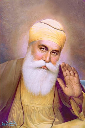 Guru Nanak Dev Ji Portrait by Sobha Singh in Traditional Yellow Turban and Robe HD phone wallpaper