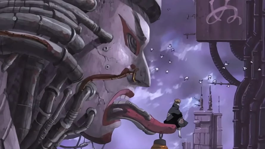 Naruto Uzumaki Sitting on the Giant Stone Mask of the Hidden Leaf Village Anime Wallpaper HD wallpaper