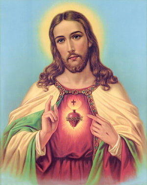 Sacred Heart of Jesus Christ Religious Portrait with Halo and Crown of Thorns HD phone wallpaper