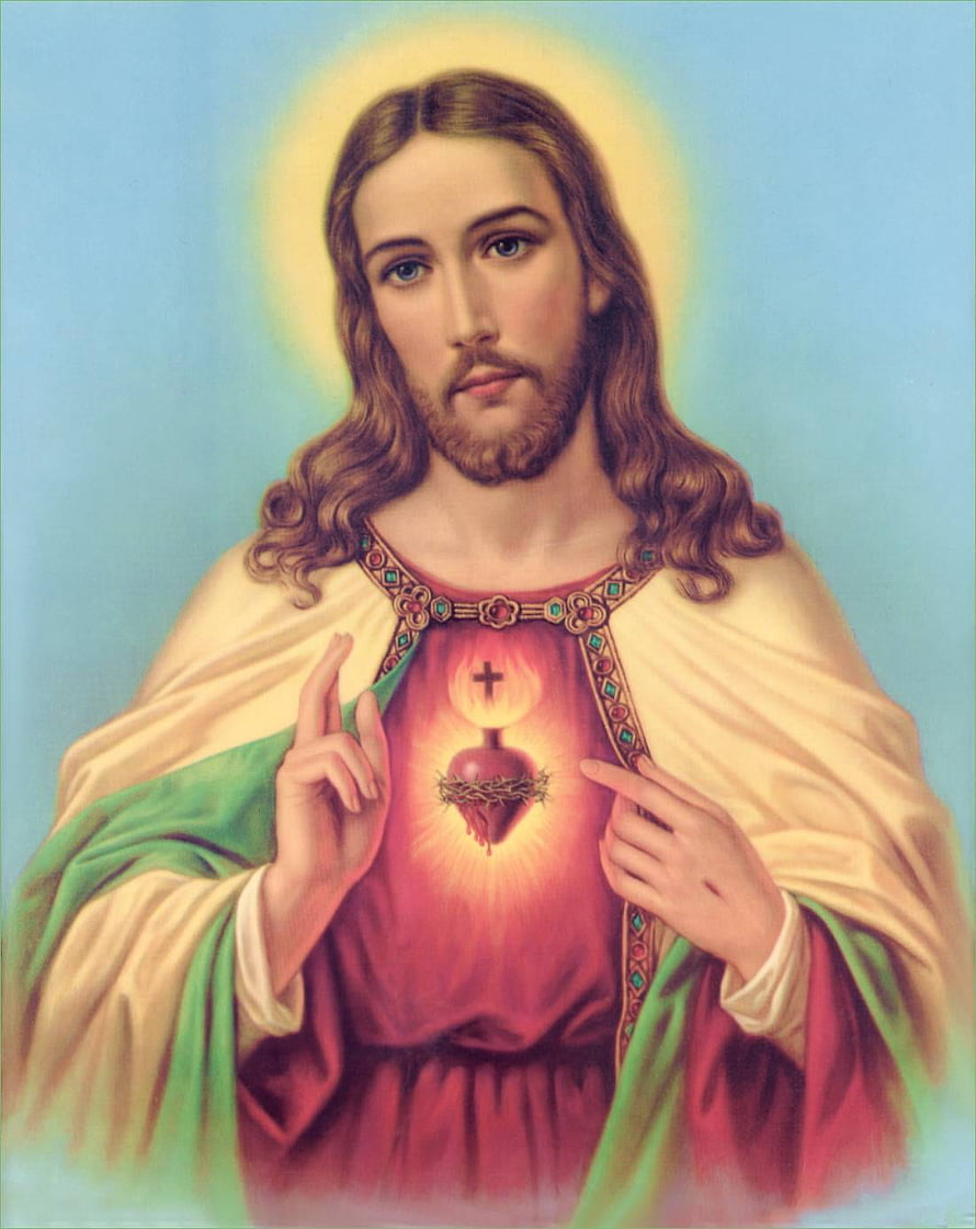 Sacred Heart of Jesus Christ Religious Portrait with Halo and Crown of Thorns HD phone wallpaper