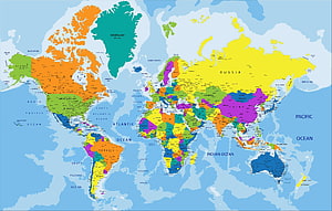 Colorful Political World Map With Labeled Countries And Oceans HD wallpaper