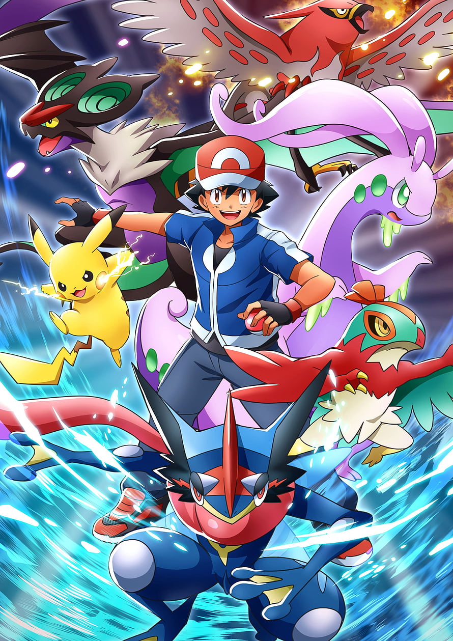 Ash Ketchum and Pikachu with Kalos Region Legendary Pokemon Artwork HD phone wallpaper