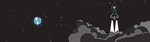 Minimalist Space Shuttle Launch Illustration with Earth and Starry Night Sky HD wallpaper