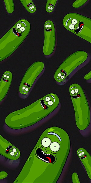 Pickle Rick Cartoon Pattern on Dark Background HD phone wallpaper