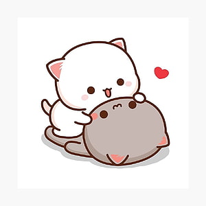 Peach and Goma Mochi Cat Cute Kawaii Illustration with Heart HD phone wallpaper