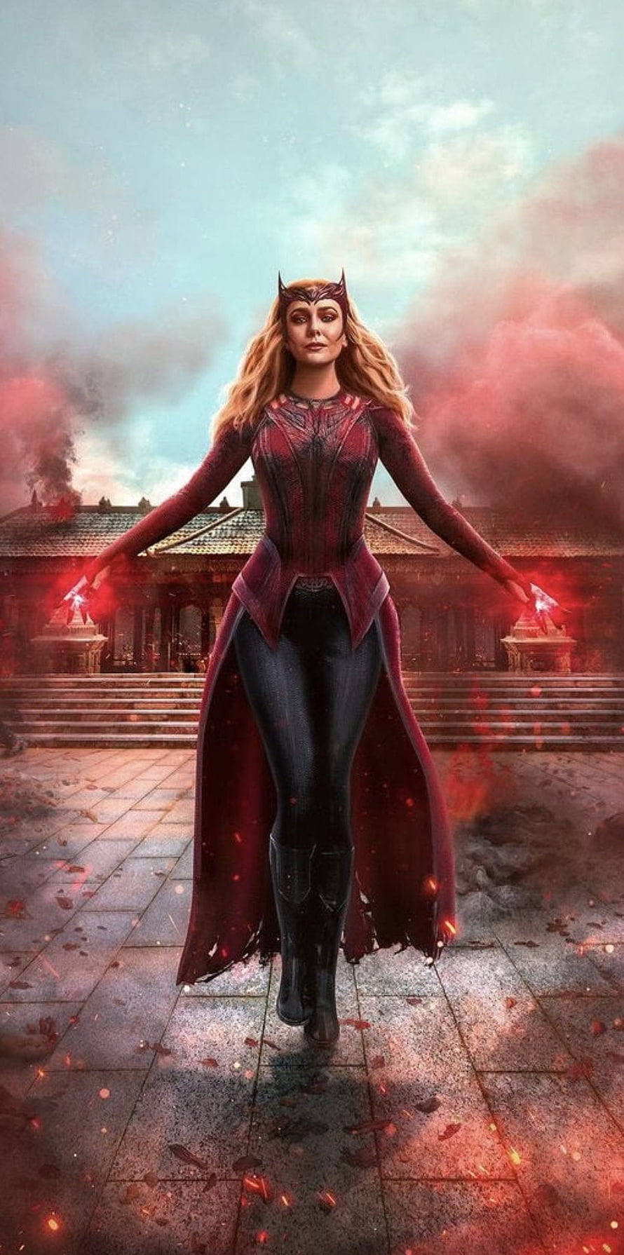 Scarlet Witch Wanda Maximoff Using Chaos Magic In Red Suit HD phone wallpaper