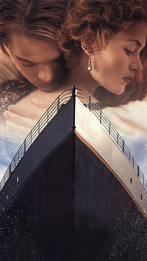 Titanic Movie Poster Artwork Featuring Ship Bow and Couple Portrait HD phone wallpaper