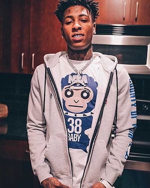 NBA Youngboy in Grey Zip-Up Hoodie and Graphic Tee with Diamond Chain Necklace HD phone wallpaper