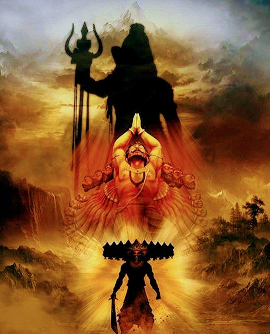 Lord Shiva and Ravana in Dramatic Mythological Confrontation Art HD phone wallpaper