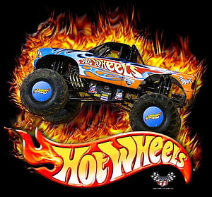 Hot Wheels Monster Truck with Flame Graphics and Racing Logo HD wallpaper