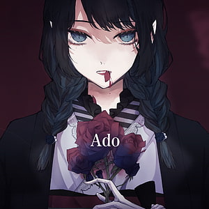 Ado Vampire Girl Anime Illustration with Black Hair and Red Roses HD phone wallpaper