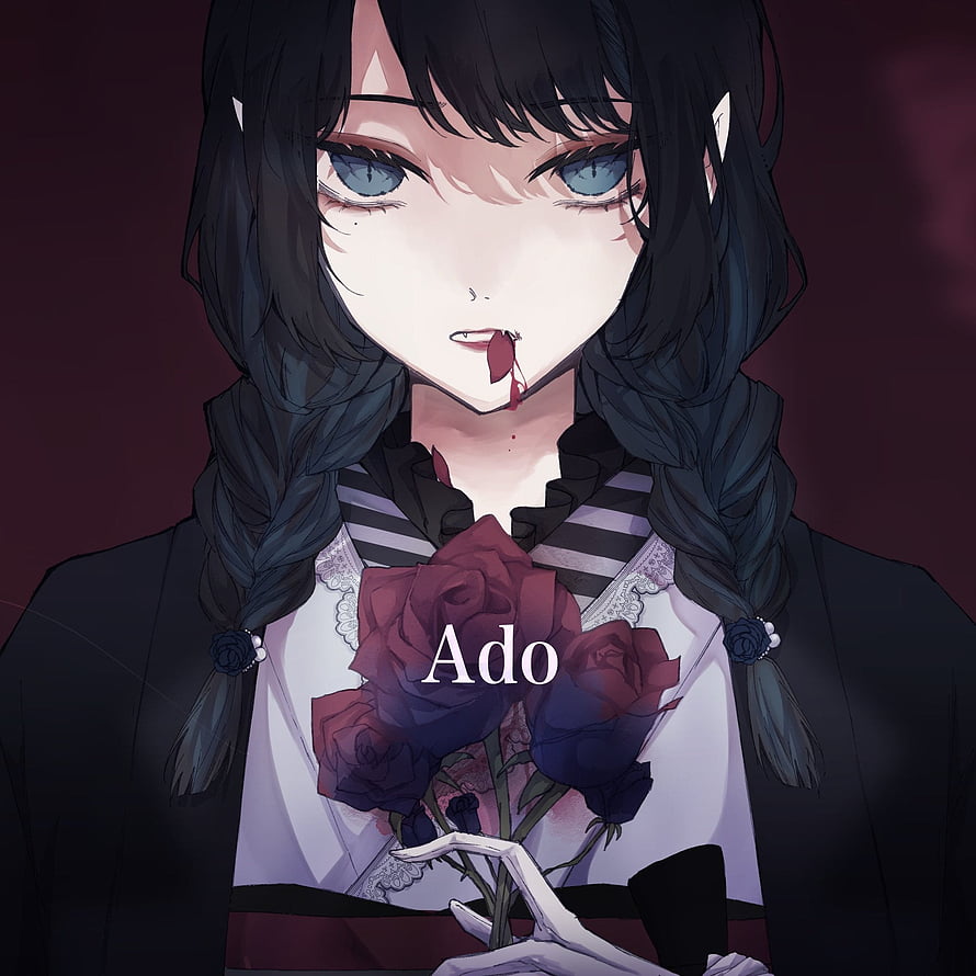 Ado Vampire Girl Anime Illustration with Black Hair and Red Roses HD phone wallpaper