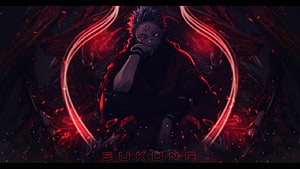 Ryomen Sukuna from Jujutsu Kaisen in a dark red aura with glowing eyes and cursed energy HD wallpaper