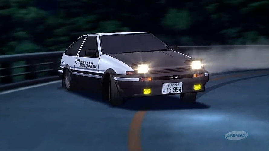 Initial D Toyota AE86 Trueno drifting on mountain road at night anime wallpaper HD wallpaper
