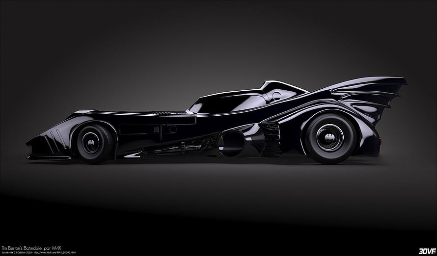 Tim Burton's Batmobile Side Profile Render in Glossy Black Finish HD wallpaper