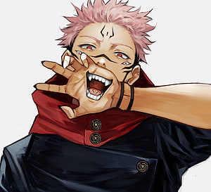 Sukuna Ryomen from Jujutsu Kaisen anime character illustration with pink hair and multiple eyes HD wallpaper