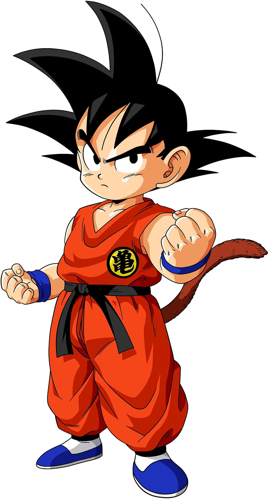 Kid Goku in Orange Gi with Tail and Fists Ready for Battle HD phone wallpaper