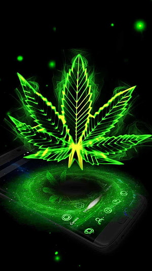 Glowing Neon Cannabis Leaf Galaxy Theme on Smartphone Screen HD phone wallpaper