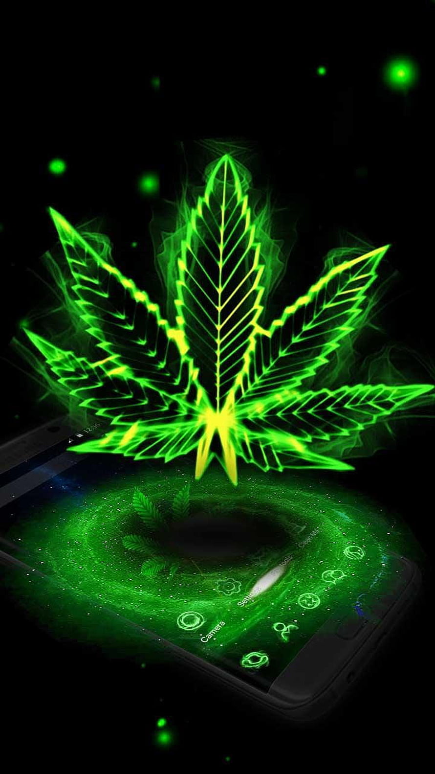 Glowing Neon Cannabis Leaf Galaxy Theme on Smartphone Screen HD phone wallpaper
