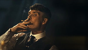 Cillian Murphy as Tommy Shelby Smoking a Cigarette in Peaky Blinders HD wallpaper