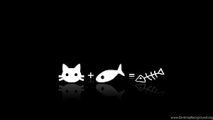 Minimalist Cat and Fish Equation Icon Design on Black Background HD wallpaper