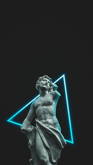 Apollo Belvedere Marble Statue with Blue Neon Triangle Background HD phone wallpaper