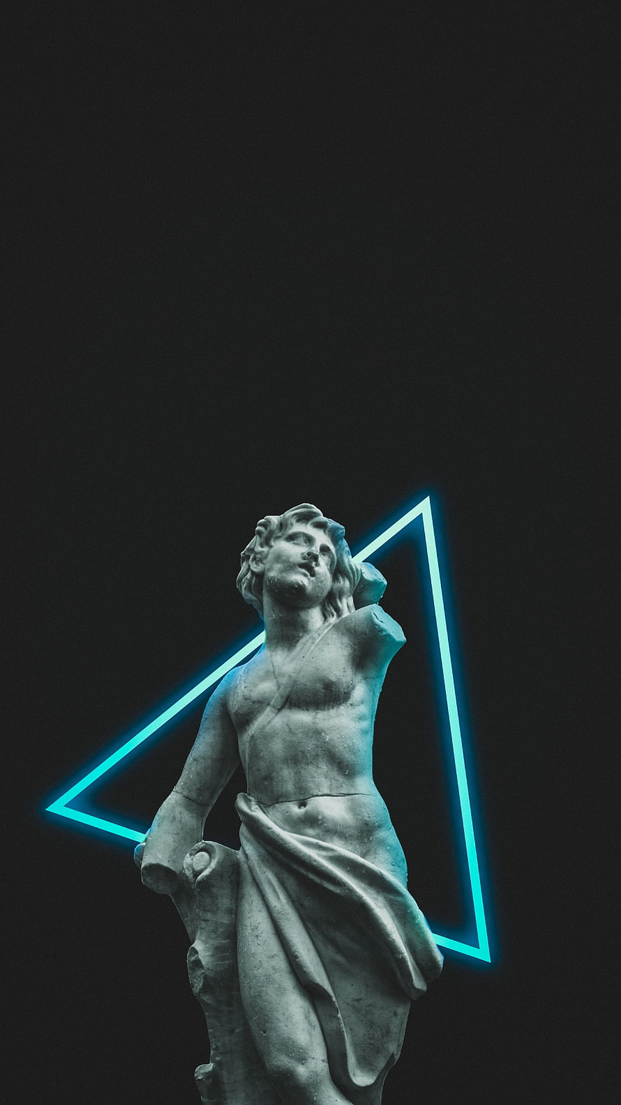 Apollo Belvedere Marble Statue with Blue Neon Triangle Background HD phone wallpaper