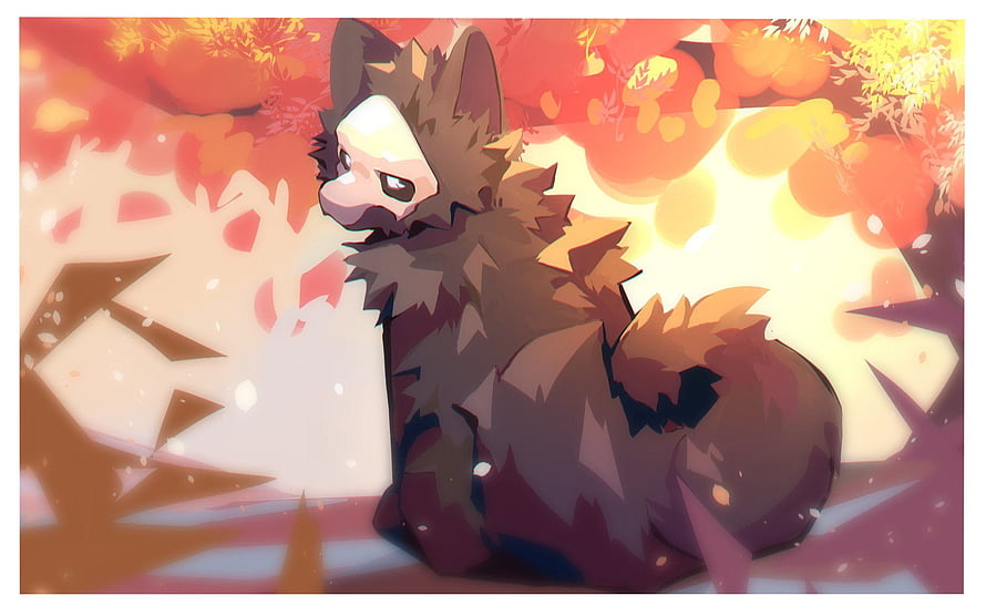 Stylized Fox Creature Sitting in Autumn Forest with Falling Leaves and Warm Golden Light HD wallpaper