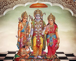 Ram Laxman Sita Hanuman Divine Family Portrait in Traditional Indian Art Style, Ram Laxman Sita Hanuman Full Size, ram sita hanuman HD wallpaper