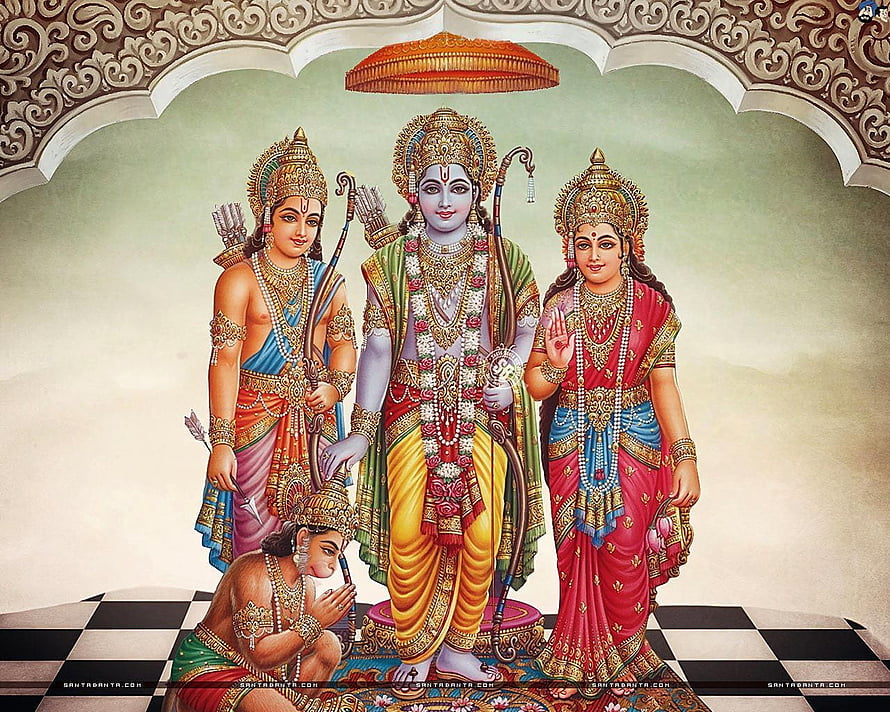 Ram Laxman Sita Hanuman Divine Family Portrait in Traditional Indian Art Style, Ram Laxman Sita Hanuman Full Size, ram sita hanuman HD wallpaper