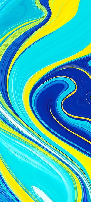 Vibrant Blue and Yellow Abstract Fluid Art with Swirling Marbled Patterns HD phone wallpaper