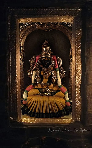 Kamakshi Goddess Temple Idol in Ornate Golden Niche with Traditional Garlands HD phone wallpaper