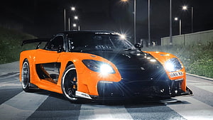 Orange and Black Modified Honda S2000 Night Street Photography HD wallpaper