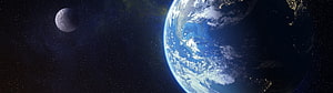 Earth and Moon Viewed from Space with City Lights and Starry Background HD wallpaper