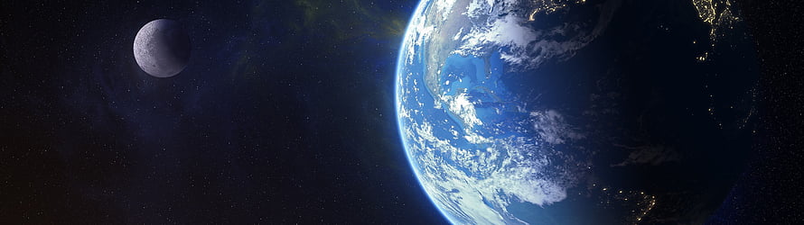 Earth and Moon Viewed from Space with City Lights and Starry Background HD wallpaper