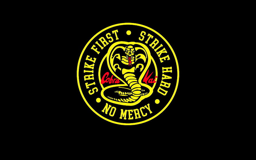 Cobra Kai Strike First Strike Hard No Mercy Emblem Logo HD wallpaper