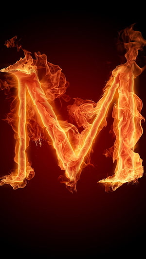 Fiery Letter M Alphabet Design With Burning Flames And Smoke On Dark Background HD phone wallpaper